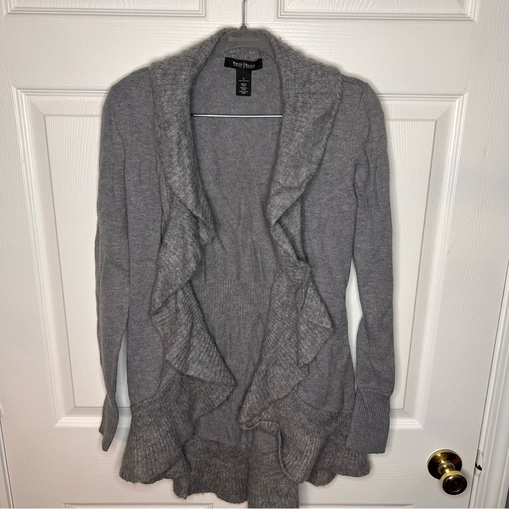 White House Black Market Women Open Front Wool Blend Gray Sweater Size Small GUC
